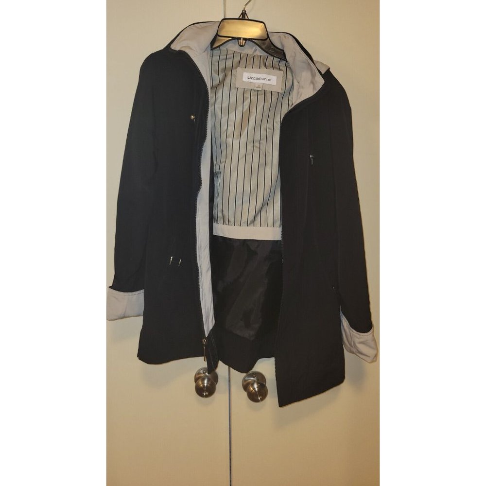 Liz Claiborne Raincoat Jacket Women's Small Black Detachable Hood